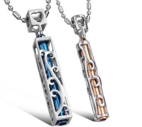 Couple Titanium Necklace Set We Love Each Other Love Valentine, Packed with a Gift Box