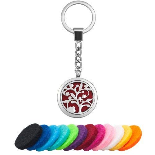 Q&Locket Tree Stainless Steel Premium Aromatherapy Essential Oil Diffuser Keychain Locket Key Ring