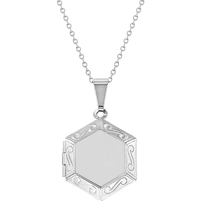 In Season Jewelry Silver Tone Small Hexagonal Photo Locket Womens Pendant Necklace 19