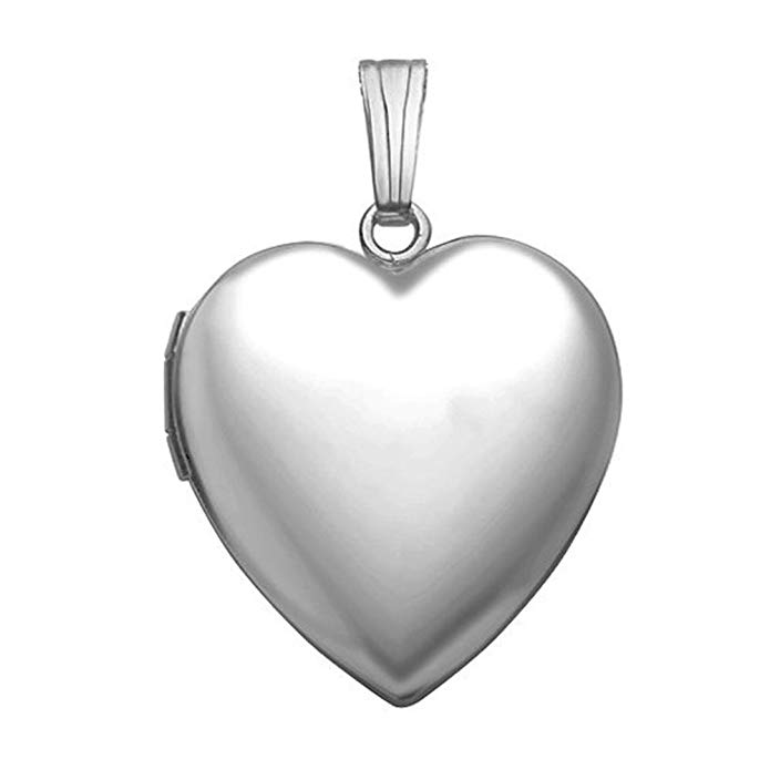 14K White Gold Heart Locket - 1/2 Inch X 1/2 Inch Solid 14K White Gold