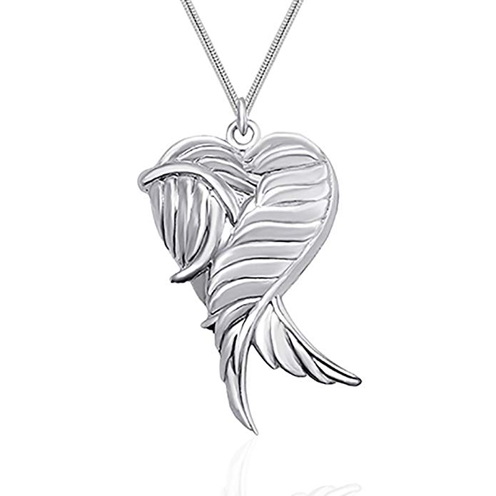 925 Sterling Silver Guardian Angel Wings Heart Pendant Locket Necklace GIFT BOXED