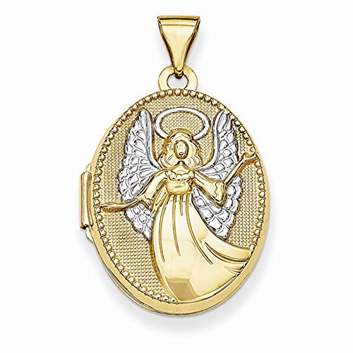 14K Yellow Gold 21mm x 18mm Guardian Angel Oval Shape Locket Pendant