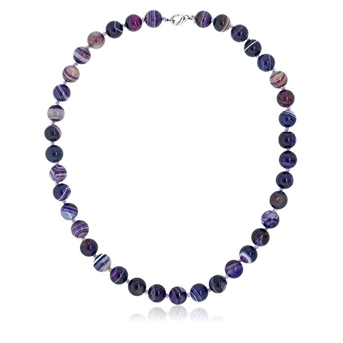 Gem Stone King 18 inch 10mm Purple Agate Necklace Bracelet Gift Set