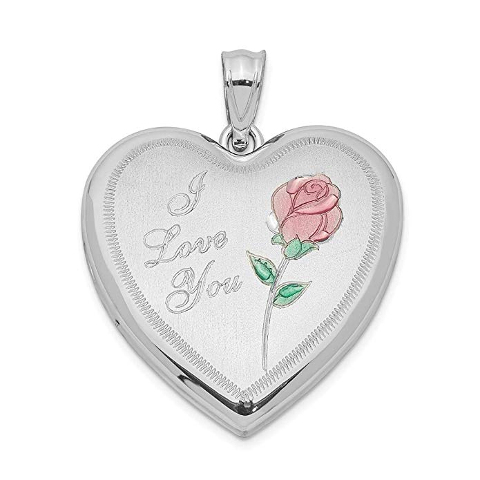 925 Sterling Silver 24mm Enameled Rose Heart Photo Pendant Charm Locket Chain Necklace That Holds Pictures Fine Jewelry For Women Gift Set