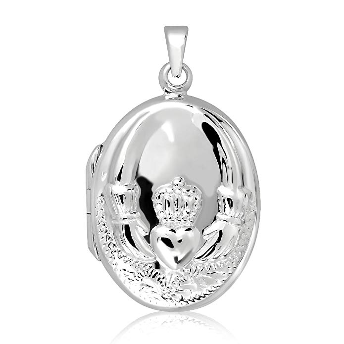 WithLoveSilver Gifts Jewelry Solid Sterling Silver 925 Antique Oval Celtic Claddagh Locket Pendant