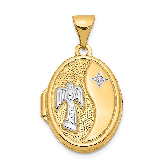 14kt Yellow Gold 17mm Guardian Angel Oval Photo Pendant Charm Locket Chain Necklace That Holds Pictures Fine Jewelry For Women Gift Set