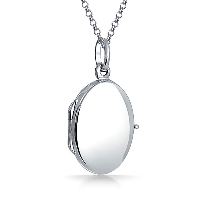 High Polish Flat Oval Locket Pendant Sterling Silver Necklace 18 Inches