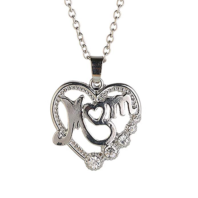 Bling Stars Crystal Heart Shape Mom Pendant Necklaces for Women 18