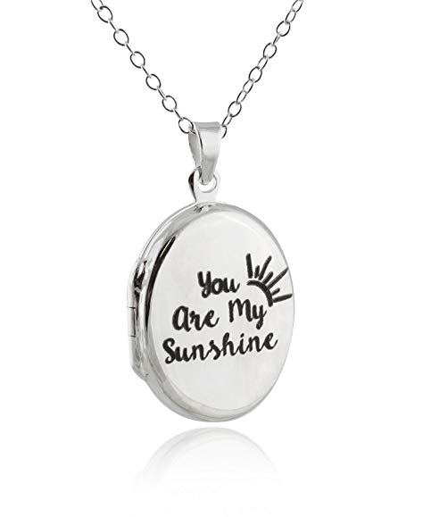 FashionJunkie4Life Sterling Silver You Are My Sunshine My Only Sunshine Engraved Double Sided Locket Necklace, 18