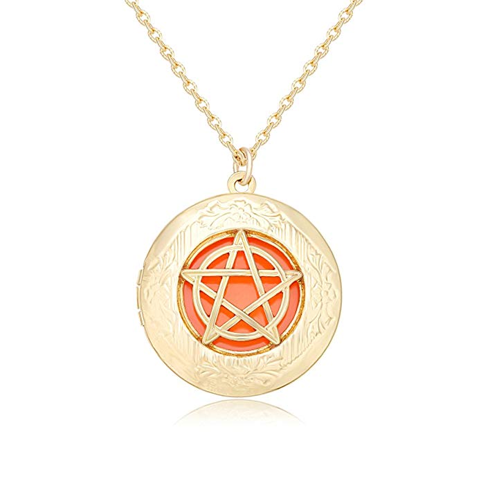 CHUANGYUN Luminous Pentacle Pagan Witch Locket Essential Oil Aromatherapy Diffuser Necklace 18''