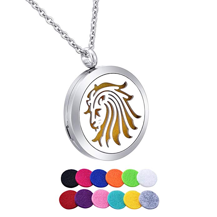 HooAMI Aromatherapy Essential Oil Diffuser Necklace - 316L Stainless Steel Animal Pendant Locket Jewelry,12 Refill Pads