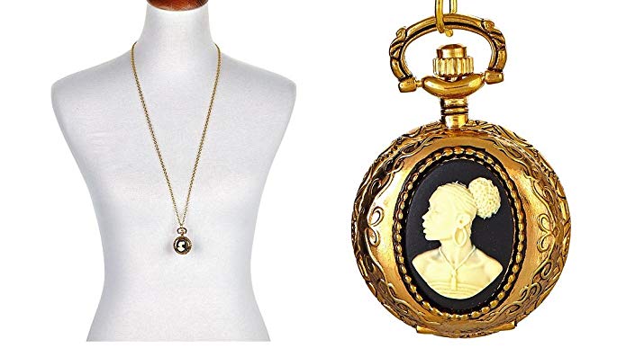 Cameo Locket Necklace Watch Vintage Black Women