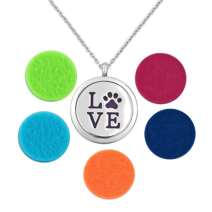 Q&Locket Love Dog Pawprint Stainless Steel Premium Aromatherapy Essential Oil Diffuser Locket Necklace