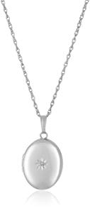 14k White Gold Oval Locket with Diamond-Accent, 18