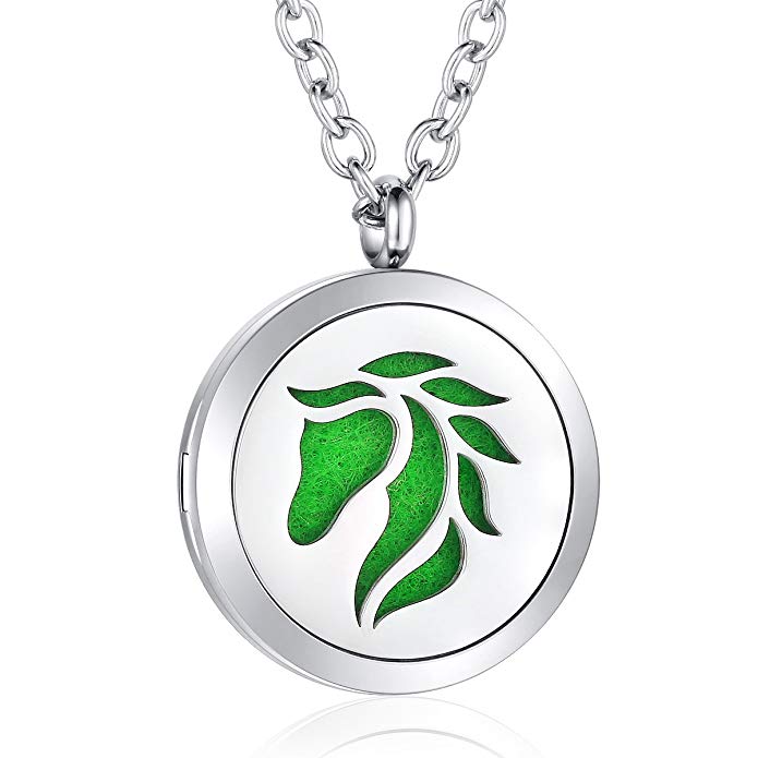 AZORA Aromatherapy Essential Oil Diffuser Necklace Stainless Steel Locket Pendant Jewelry for Women Girls Boys Kids