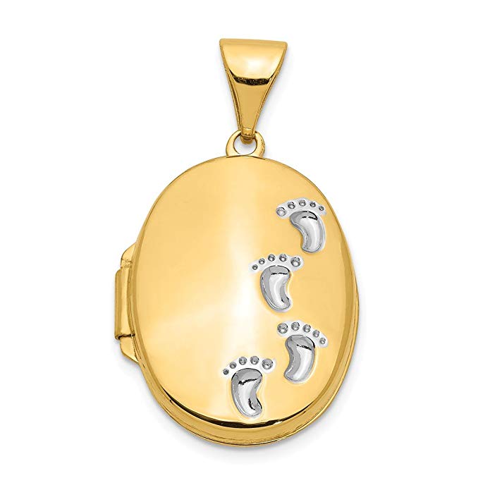 14kt Yellow Gold Footprints Photo Pendant Charm Locket Chain Necklace That Holds Pictures Oval Fine Jewelry For Women Gift Set