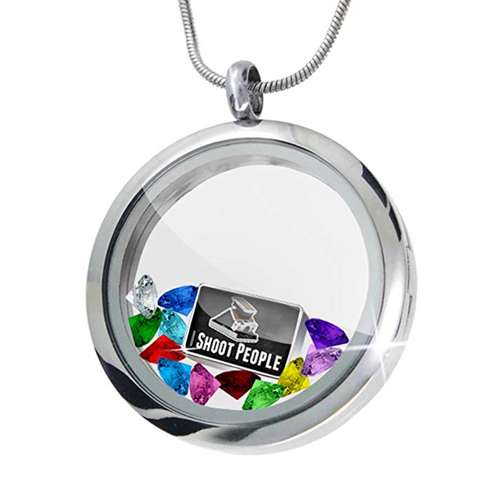 NEONBLOND Floating Locket Set I Shoot People Retro Polaroid Camera + 12 Crystals + Charm,