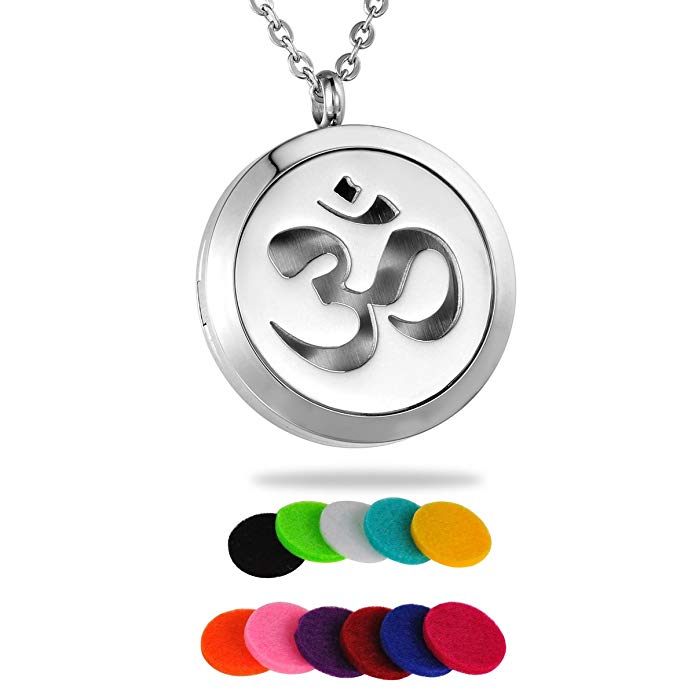 HooAMI Aromatherapy Essential Oil Diffuser Necklace - Yoga Aum Om Ohm Sanskrit Symbol Locket Pendant