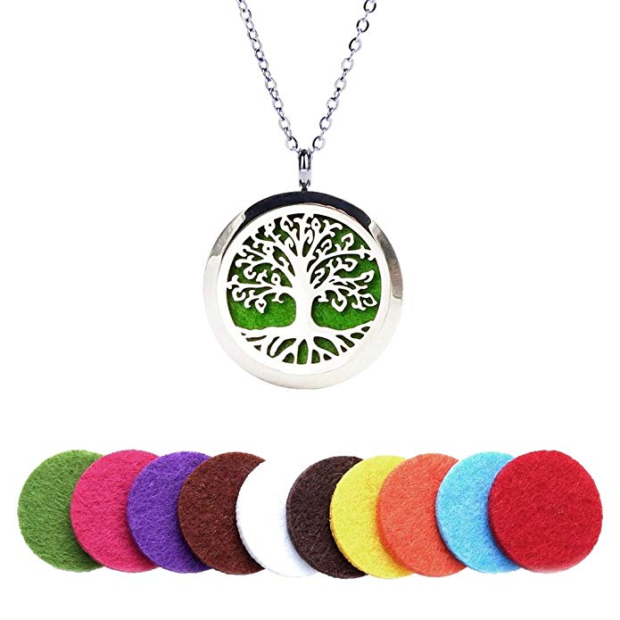 JFairy Jewelry Stainless Steel Essential Oils Tree of Life Aromatherapy Diffuser Locket Pendant