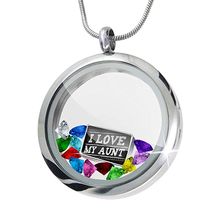 NEONBLOND Floating Locket Set Chalkboard with I Love my Aunt + 12 Crystals + Charm, Neonb