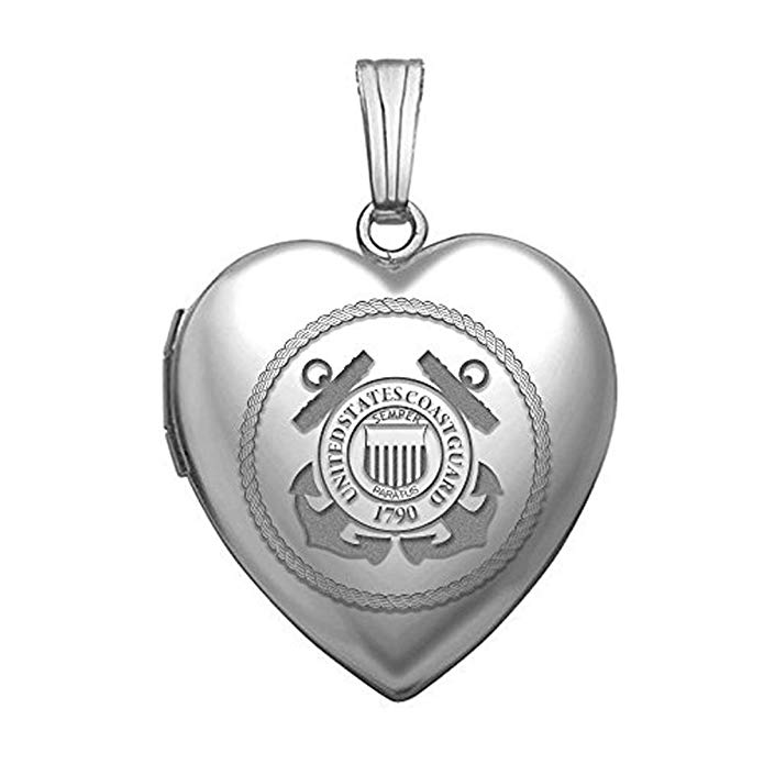 Sterling Silver Coast Guard Heart Locket 3/4 Inch X 3/4 Inch