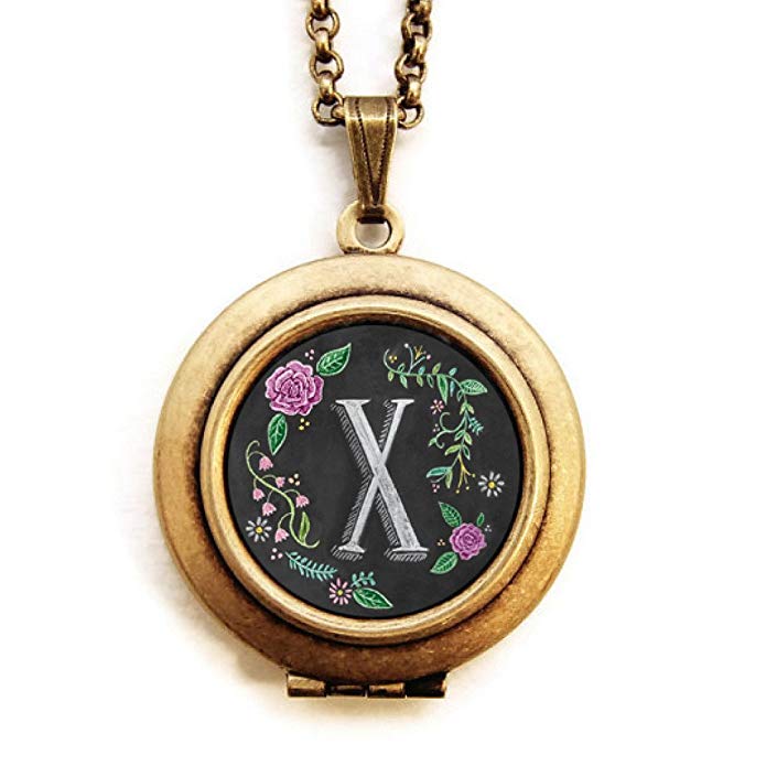 Dearest Mine Women's Brass Plated Chalkboard Initial Petite Art Locket Necklace Letter 18 Inches