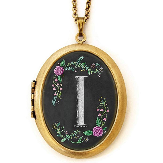 Dearest Mine Women's Brass Plated Chalkboard Initial Deluxe Art Locket Necklace Letter 28 Inches