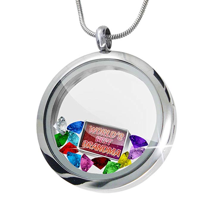 NEONBLOND Floating Locket Set Worlds best Grandma, happy sparkels + 12 Crystals + Charm,