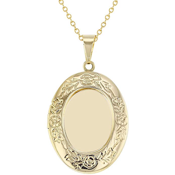 In Season Jewelry Gold Tone Oval Flower Wreath Photo Locket Womens Pendant Necklace 19