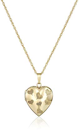 14k Yellow Gold Petite Engraved Hearts Heart Locket Pendant Necklace, 18