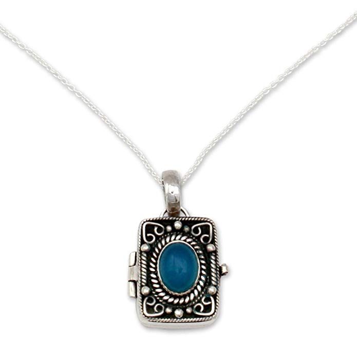 NOVICA Chalcedony .925 Sterling Silver Locket Necklace, 'Secret Prayer'