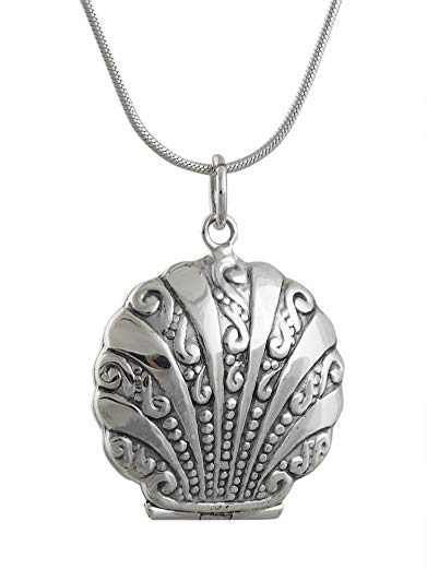 Sterling Silver Nautical Sea Shell Two Photo Locket Necklace, 18