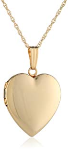 14k Gold Polished Heart Locket Necklace, 18