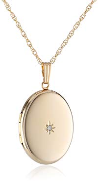 14k Yellow Gold-Filled Oval Locket with Diamond-Accent, 20