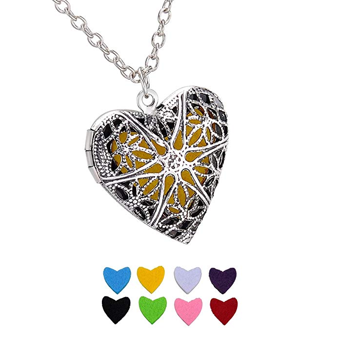 HooAMI Aromatherapy Essential Oil Diffuser Necklace Flower Heart Pendant Locket Jewelry