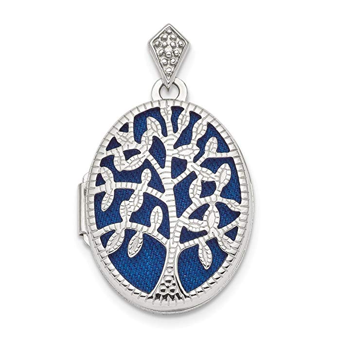 925 Sterling Silver Plate Textured Diamond Tree Photo Pendant Charm Locket Chain Necklace That Holds Pictures Oval Outdoor Nature Fine Jewelry For Women Gift Set