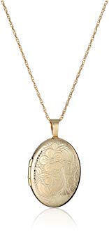 14k Gold-Filled Heart Floral Engraved Locket Necklace, 18