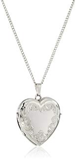 Sterling Silver Engraved Four-Picture Heart Locket Necklace, 20