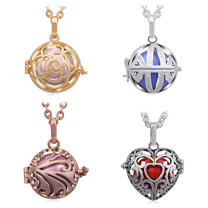 EUDORA 4pcs Harmony Bola 16mm/18mm/20mm Silver Plated Pendant Necklace with 30'' Chain