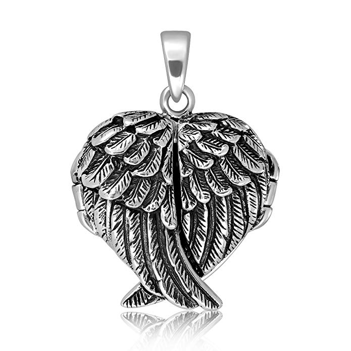 WithLoveSilver 925 Sterling Silver Feather Angel Wing Charms Pendant Locket