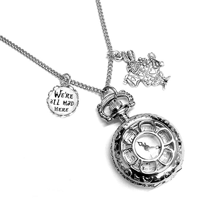 Fallen Saint Alice in Wonderland We're All Mad Here Pocket Watch Necklace