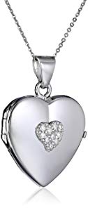 Italian Sterling Silver Reversible Filigree Red Heart and Cubic Zirconia Heart Locket Necklace, 18