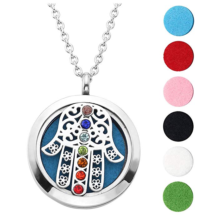 Jovivi Hypoallergenic 316L Surgical Stainless Steel Hollow Aromatherapy Essential Oil Diffuser Charm Necklace Locket Pendant,24 Inch Chain and 6 Washable Pads