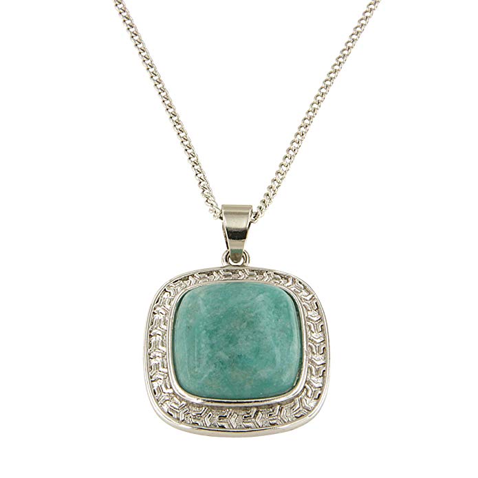 Amazonite Cabochon 18 Inches Long Chain Pendant Necklace for Women