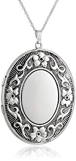 Extra-Large Embossed with Antique Finish Oval Locket Necklace, 30