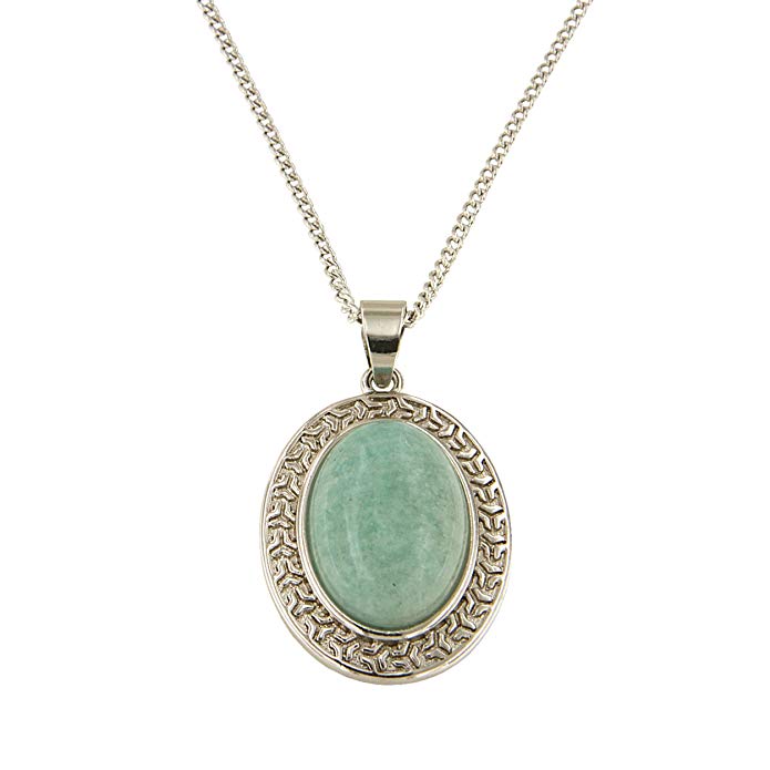 Dark Green Birthstone Amazonite Oval Pendant Necklace Chain Woman