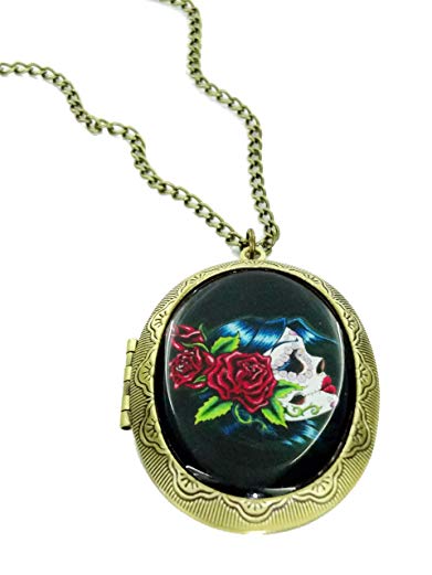 Fallen Saint Sugar Skull Freda Cameo Locket Necklace