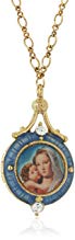 Symbols of Faith Inspirations 14k Gold-Dipped Blue Enamel Mary and Child Locket Necklace, 17.5