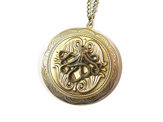 Round Octopus Locket Necklace,octopus Jewelry,nautical Locket,ocean Locket,sea Locket