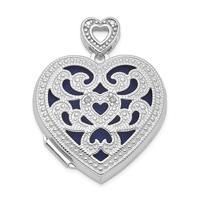 Bonyak Jewelry Sterling Silver Rhodium-Plated 24mm Heart w/Diamond Vintage Locket